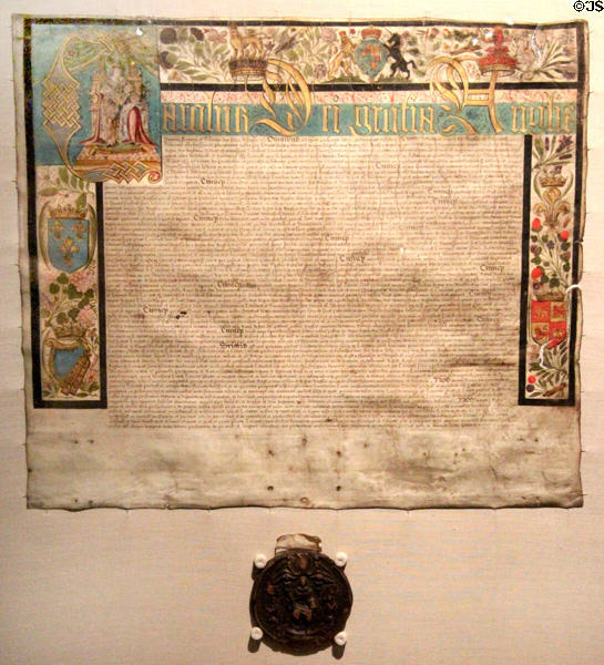 Charter granted to Waterford by King Charles I in exchange for money to run his government at Museum of Treasures. Waterford, Ireland.