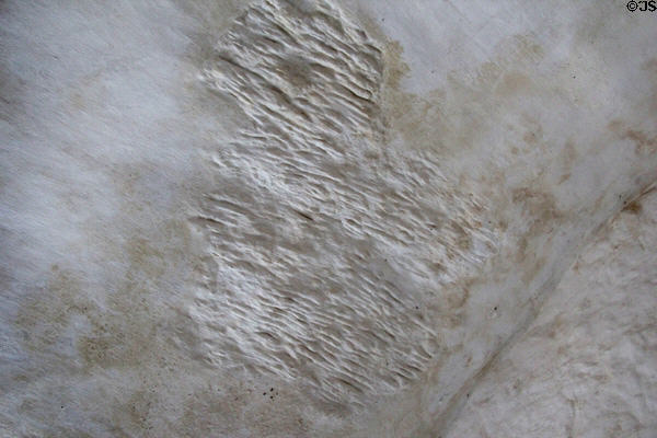 Plaster on ceiling showing pattern of woven wooden twigs which supported arch when ceiling was poured onto it from above at Desmond Castle. Newcastle West, Ireland.