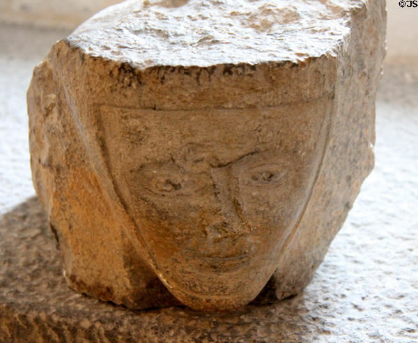 Stone sculpture of human face at Desmond Castle. Newcastle West, Ireland.