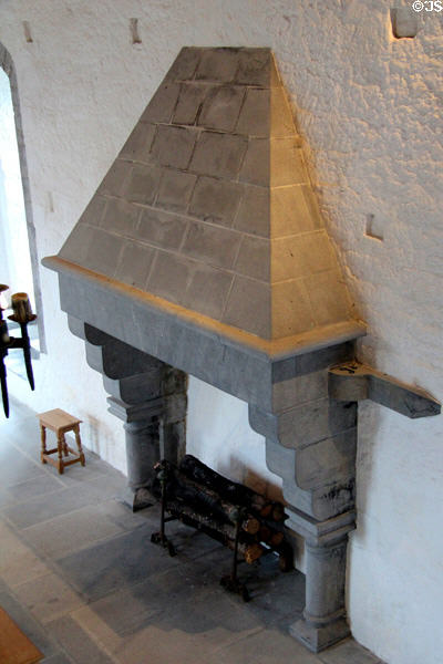 Fireplace in dining hall at Desmond Castle. Newcastle West, Ireland.