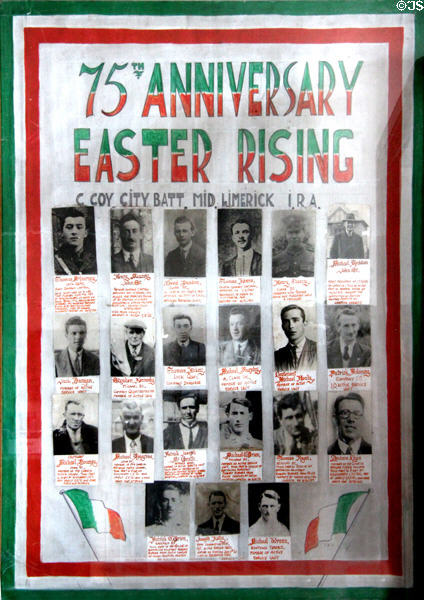 Poster marking the 75th Anniversary of the Easter Rising & IRA men of the local battalion who participated. Newcastle West, Ireland.