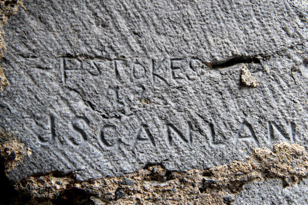 Name carved into stone wall at Desmond Castle. Adare, Ireland.