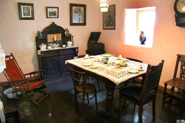 Dining room with record player in Shannon Farmhouse at Bunratty Castle & Folk Park. County Clare, Ireland.