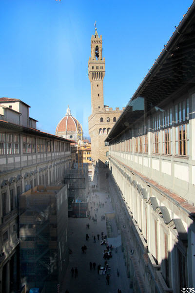 Uffizi Gallery plaza which runs between the Arno River & Piazza della Signoria. Florence, Italy.
