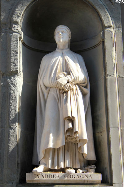 Statue of Andrea Orgagna in exterior niche of Uffizi Gallery. Florence, Italy.