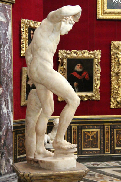 Dancing Satyr statue (aka Krupezion) (1stC CE) in Tribune at Uffizi Gallery. Florence, Italy.