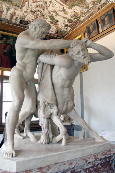 Roman-era copy of statue of Hercules & Centaur Nessus after Attic Greek original (c300 BCE) at Uffizi Gallery. Florence, Italy.
