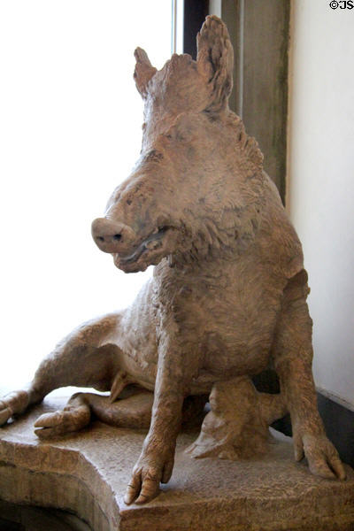Roman-era copy (1stC) of carving of wild boar after Hellenistic original (3rdC BCE) at Uffizi Gallery. Florence, Italy.