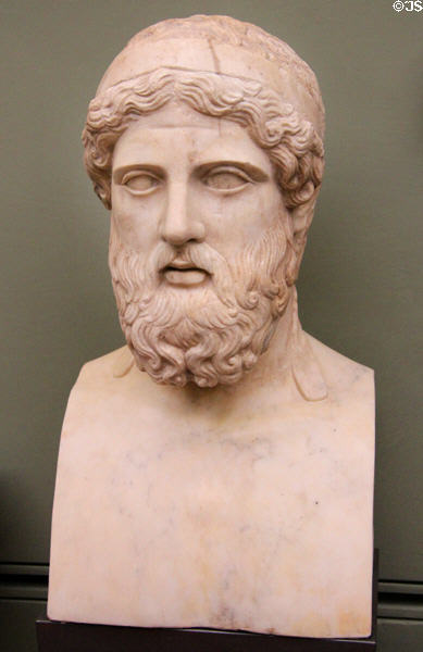 Roman-era portrait herm of man (1st-2nd C) at Uffizi Gallery. Florence, Italy.