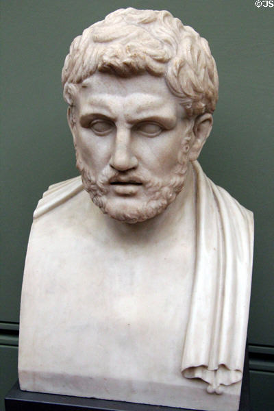 Roman-era portrait bust of athlete (1st C) at Uffizi Gallery. Florence, Italy.