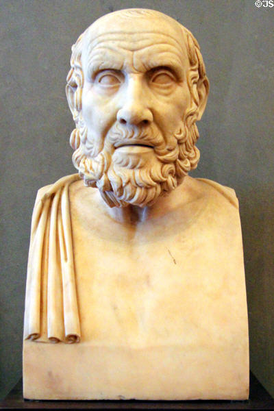 Roman-era portrait herm of Hippocrates (1st C) at Uffizi Gallery. Florence, Italy.