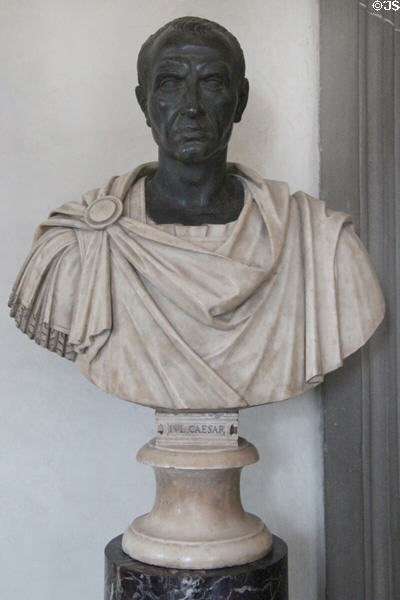 Julius Caesar bronze bust copy of Roman Republican era original at Uffizi Gallery. Florence, Italy.