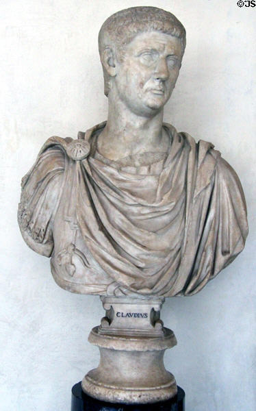 Roman emperor Claudius (41-54) marble bust (41-54) at Uffizi Gallery. Florence, Italy.