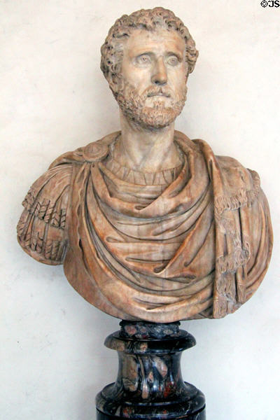 Roman emperor Antoninus Pius (138-161) marble bust (138-161) at Uffizi Gallery. Florence, Italy.