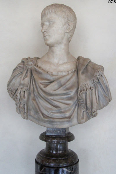 Roman statesman Agrippa (63-12 BCE) marble bust (12-16 BCE) at Uffizi Gallery. Florence, Italy.