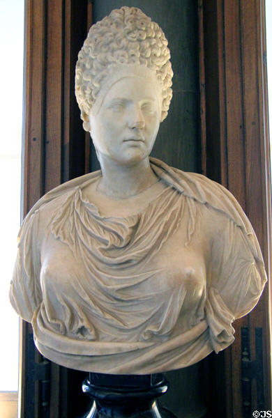 Marble bust of Roman princess Giulia di Tito (64-90), daughter of Roman emperor Titus at Uffizi Gallery. Florence, Italy.