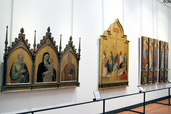 Medieval religious paintings at Uffizi Gallery. Florence, Italy.