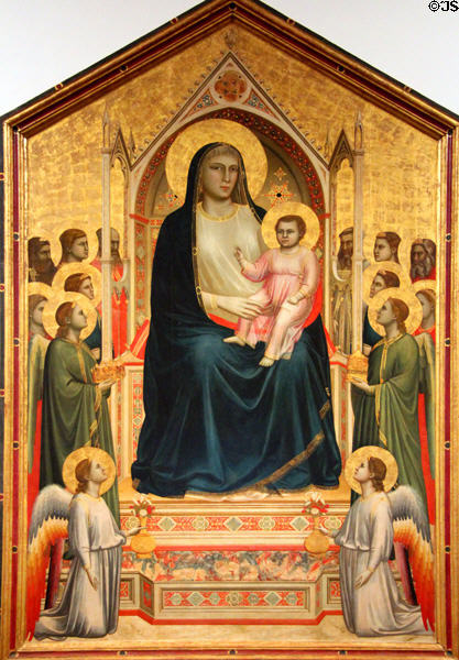 Madonna & Child Enthroned with angels & saints painting (c1306-10) by Giotto di Bondone at Uffizi Gallery. Florence, Italy.