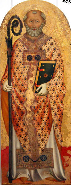 Sainted Bishop painting (1330-5) by Francesco Traini at Uffizi Gallery. Florence, Italy.