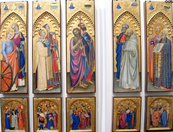 Panels with saints paintings (1360-5) by Giovanni da Milano (aka Giovanni di Jacopo di Guido) at Uffizi Gallery. Florence, Italy.