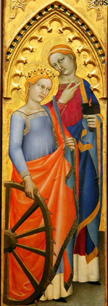 St Catherine & St Lucy panel painting (1360-5) by Giovanni da Milano at Uffizi Gallery. Florence, Italy.