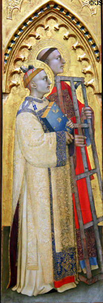St Stephen & St Lawrence panel painting (1360-5) by Giovanni da Milano at Uffizi Gallery. Florence, Italy.