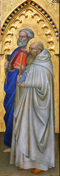 St Peter & St Benedict panel painting (1360-5) by Giovanni da Milano at Uffizi Gallery. Florence, Italy.