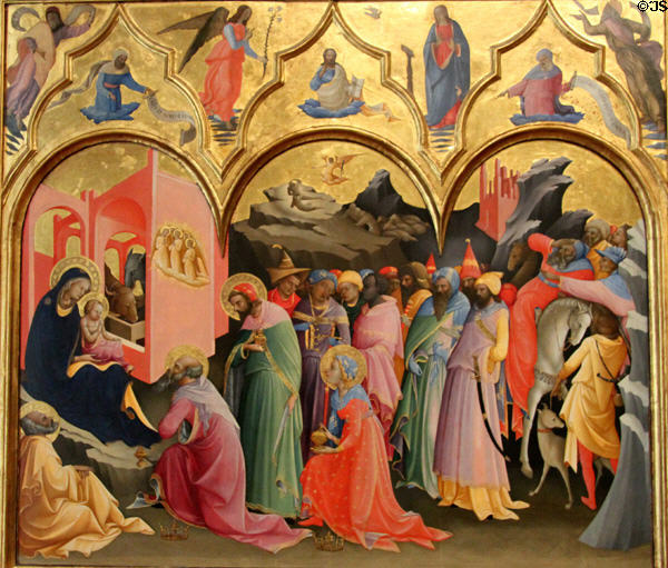 Adoration of the Magi painting (c1420) by Lorenzo Monaco (aka Piero di Giovanni) at Uffizi Gallery. Florence, Italy.