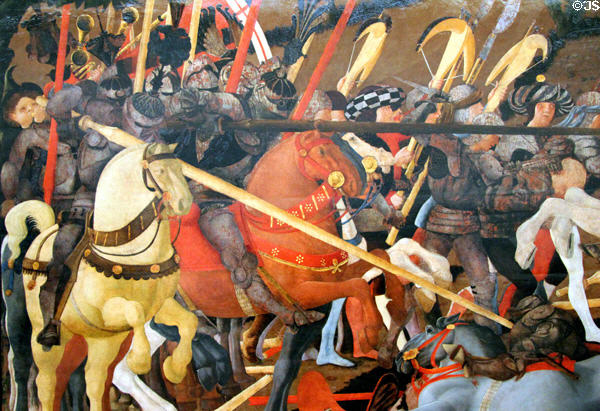 Detail of lances in battle of San Romano painting (1436-40) by Paolo Uccello (aka Paolo di Dono) at Uffizi Gallery. Florence, Italy.