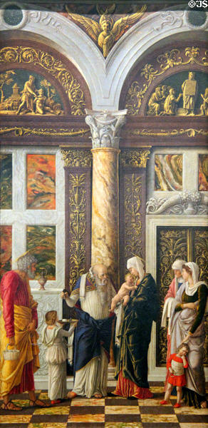 Circumcision panel from Life of Christ painting (c1463-4) by Andrea Mantegna at Uffizi Gallery. Florence, Italy.