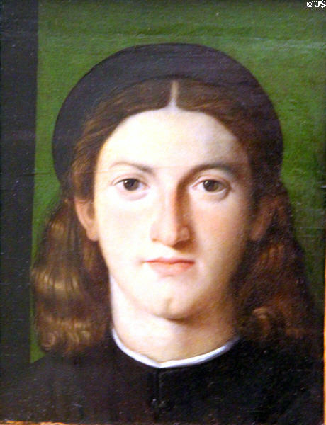 Portrait of a young man (1505-6) by Lorenzo Lotto at Uffizi Gallery. Florence, Italy.