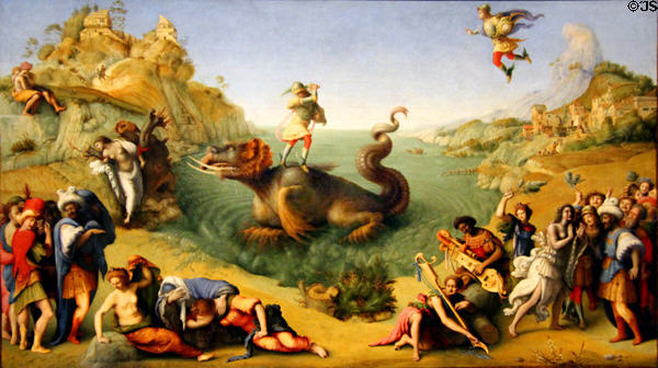 Perseus Freeing Andromeda painting (c1510-5) by Piero di Cosimo at Uffizi Gallery. Florence, Italy.