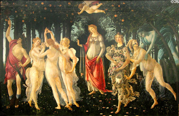 Spring painting (c1482) by Sandro Botticelli at Uffizi Gallery. Florence, Italy.
