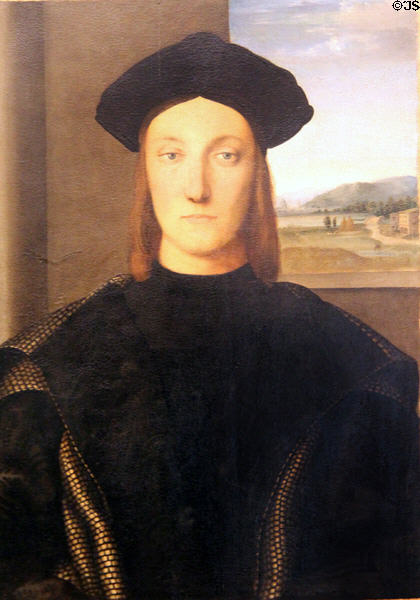 Portrait of Guidobaldo da Montefeltro (c1504-6) by Raphael Sanzio at Uffizi Gallery. Florence, Italy.