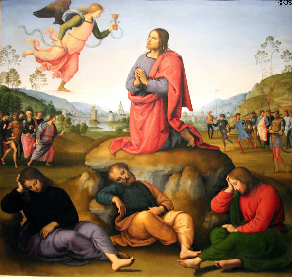 Agony in the Garden painting (c1492) by Il Perugino (aka Pietro Vannucci) at Uffizi Gallery. Florence, Italy.