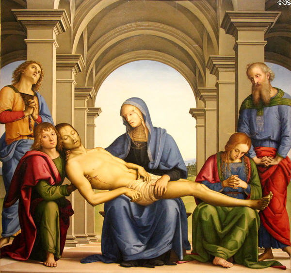 Pieta painting (c1493-4) by Il Perugino (aka Pietro Vannucci) at Uffizi Gallery. Florence, Italy.