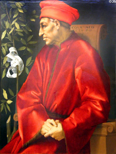 Portrait of Cosimo de' Medici the Elder (1519-20) by Pontormo (aka Jacopo Carrucci) at Uffizi Gallery. Florence, Italy.