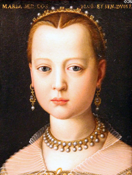 Portrait of Maria de' Medici (1551) by Bronzino at Uffizi Gallery. Florence, Italy.