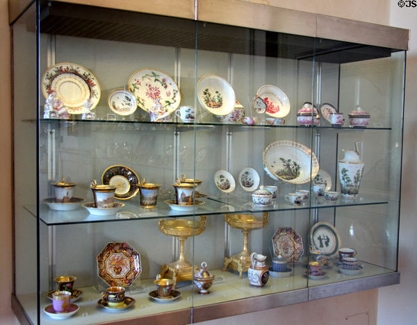 Display case of Italian porcelain at Pitti Palace Ceramics Museum. Florence, Italy.