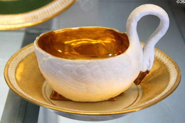 Dagoty porcelain swan cup & saucer (c1810) at Pitti Palace Ceramics Museum. Florence, Italy.