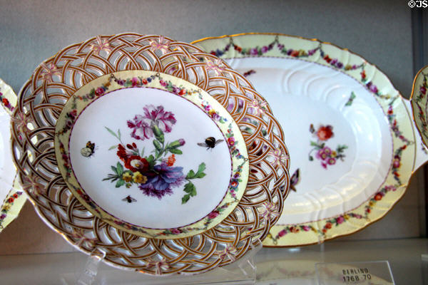 Berlin porcelain plates painted with flowers (1768-70) at Pitti Palace Ceramics Museum. Florence, Italy.