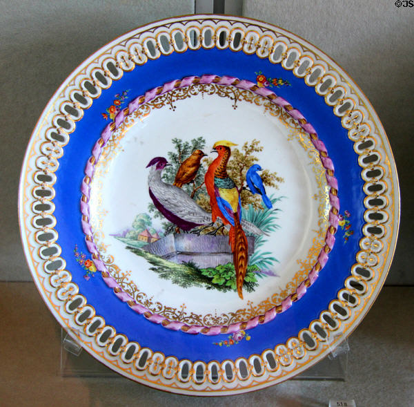 Meissen porcelain plate painted with pheasant & other birds (1774-1814) at Pitti Palace Ceramics Museum. Florence, Italy.