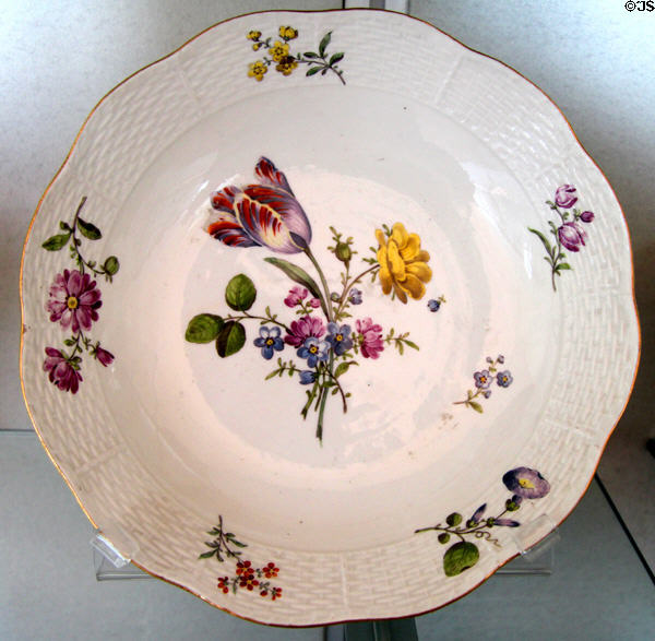 Meissen porcelain plate painted with flowers (1740-63) at Pitti Palace Ceramics Museum. Florence, Italy.