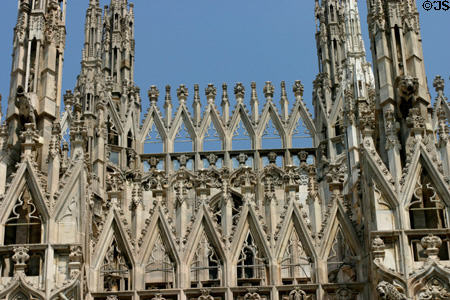 Gothic tracery atop the Duomo. Milan, Italy.