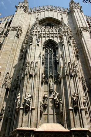 Saints arrayed on south facade of Duomo. Milan, Italy.