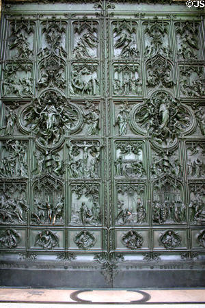Bronze doors of Duomo. Milan, Italy.