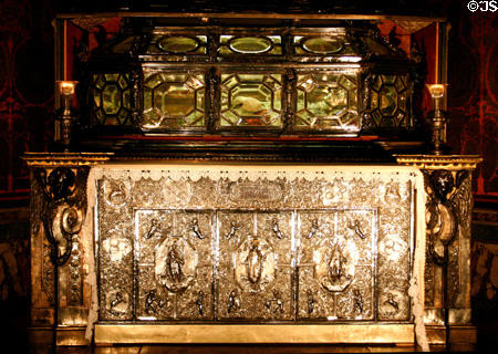 Tomb of St Charles Borromeo, Bishop of Milan (d1584) in crypt of Duomo. Milan, Italy.