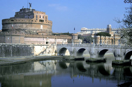Castel Sant'Angelo or Hadrian's Mausoleum (135) & Ponte Sant'Angelo (136) over River Tiber. Rome, Italy.