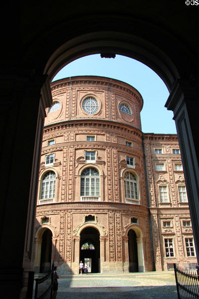Courtyard of Palazzo Carignano with baroque facade of Subalpine chamber, site of Italy's first Parliament. Turin, Italy.