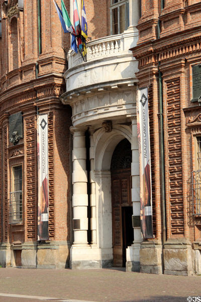 Portico of Palazzo Carignano on Piazza Carignano. Turin, Italy.